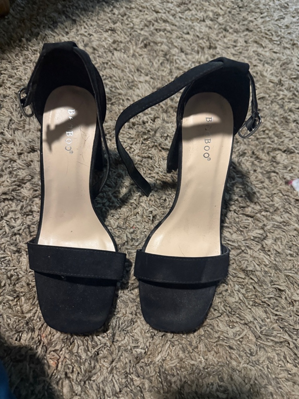 BAMBOO Black Open-Toe Ankle-Strap Block Heels